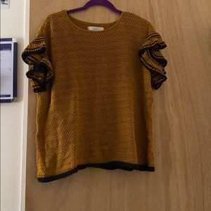 LOFT Blue and Yellow Knit Ruffle Sweater